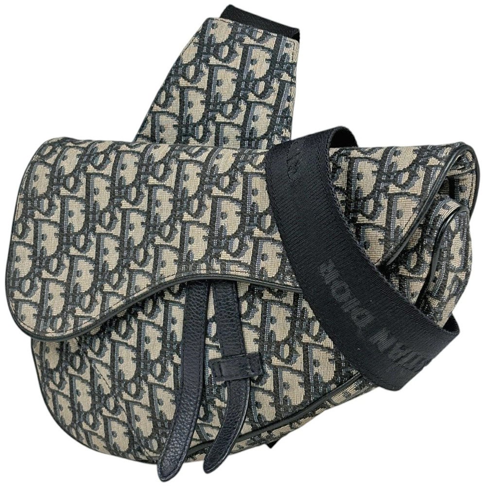 Christian Dior Trotter saddle bag waist body canvas black Beige Cream